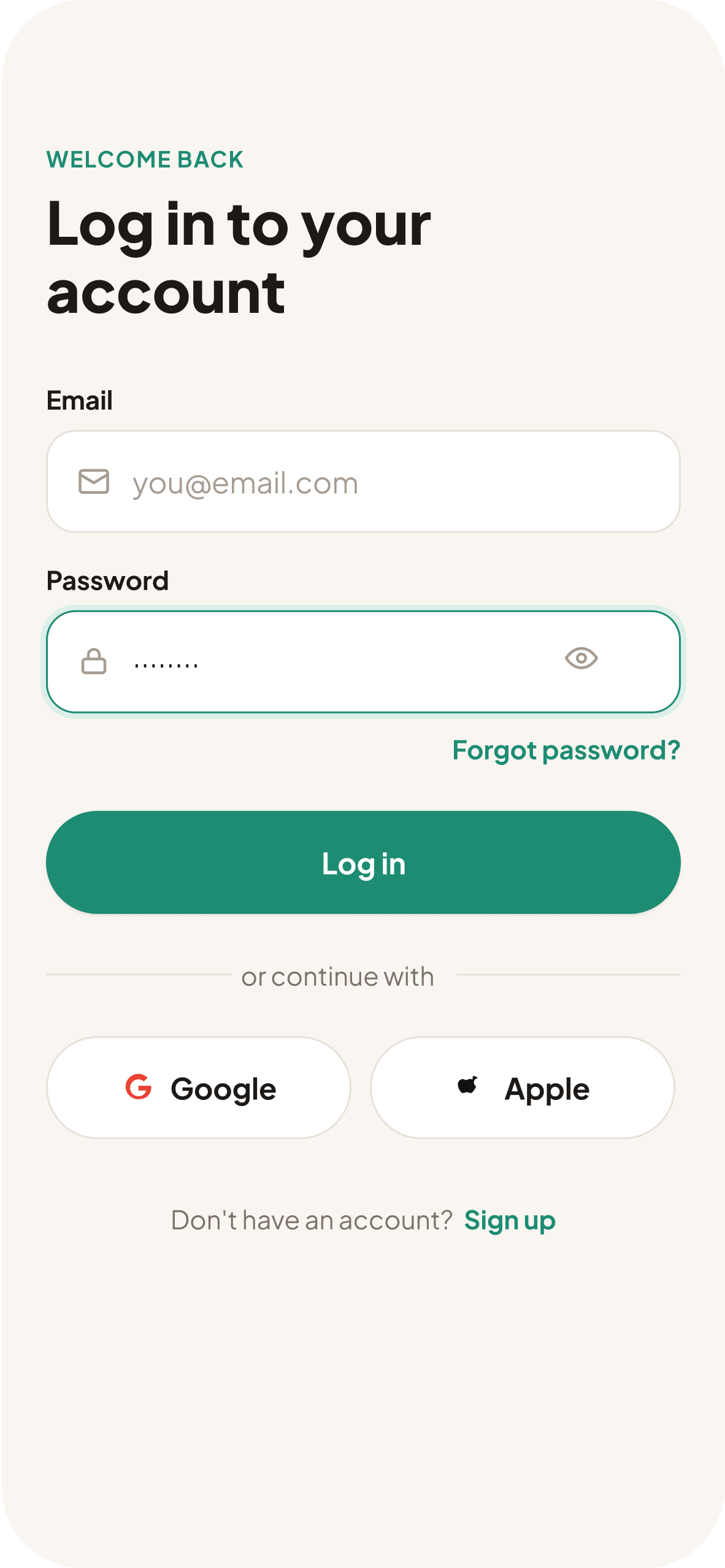 Login screen