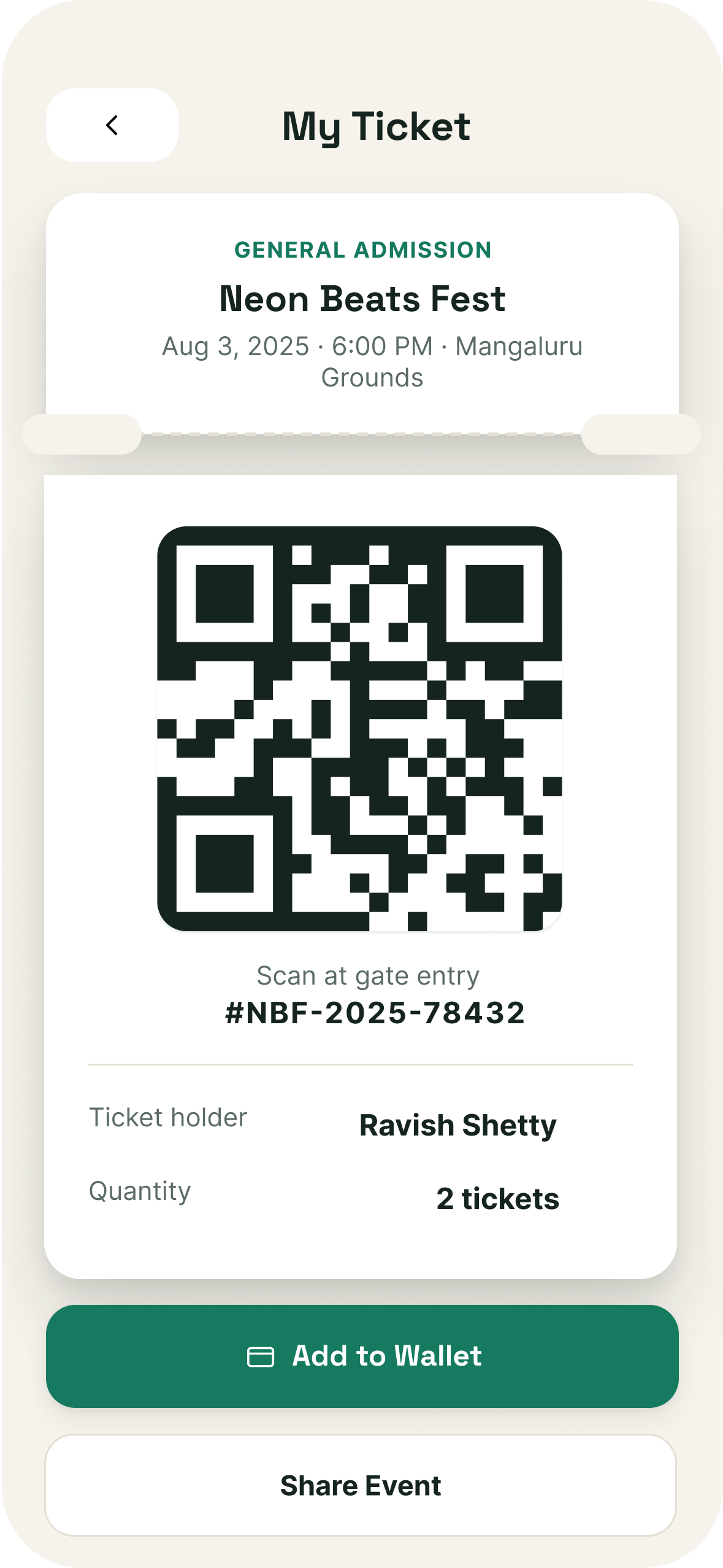 My ticket screen